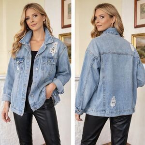 Distressed Classic Light Wash Denim Jacket
